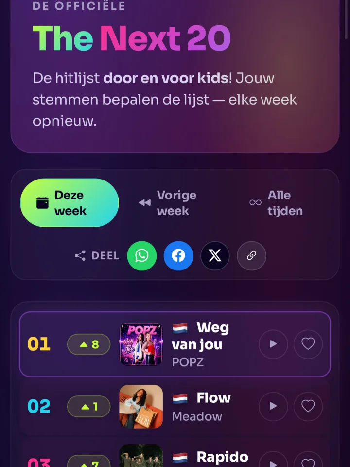 Gewoon op nr 1 in de The Next 20! Stem je mee om ons in de hitlijst te houden? #thnext20 #kidzsuperchartz #po…